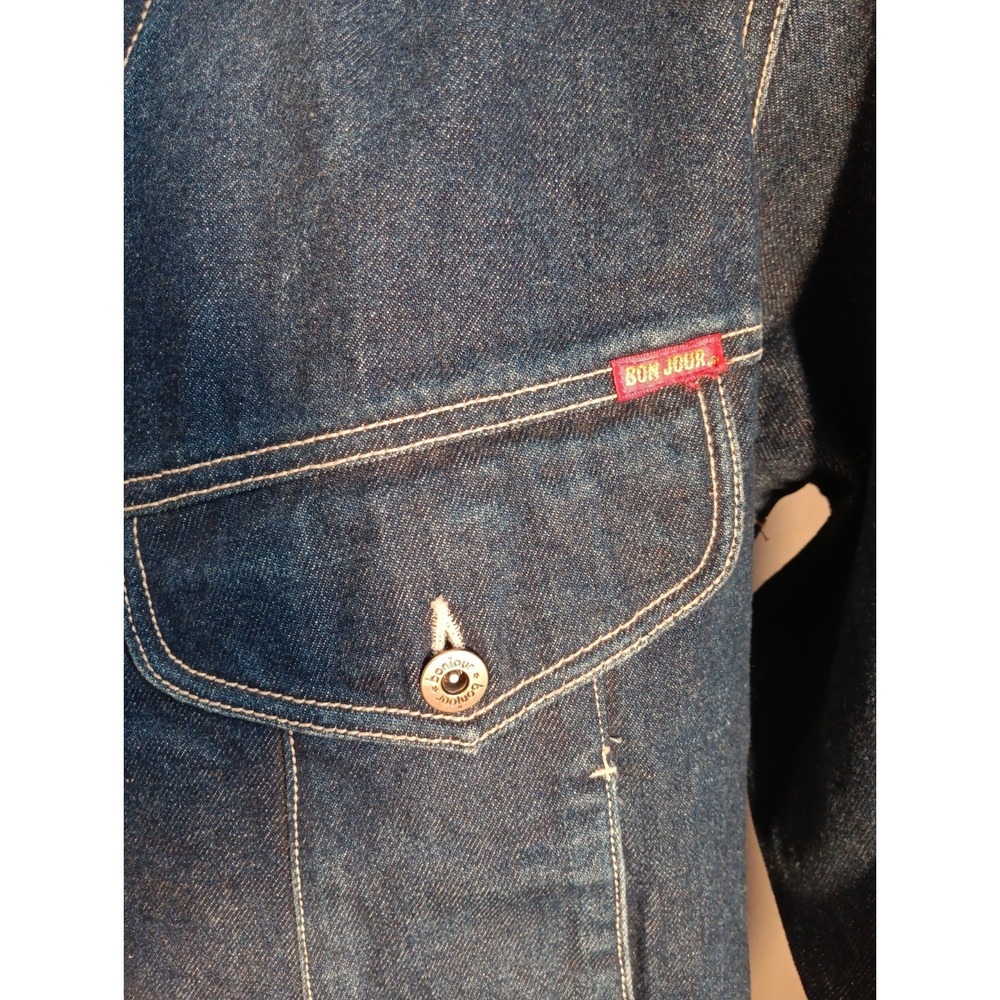 Vintage 80s Jean Jacket Bonjour Jeans Blue Denim Unisex Small S Retro 1980s Vtg - Picture 3 of 6